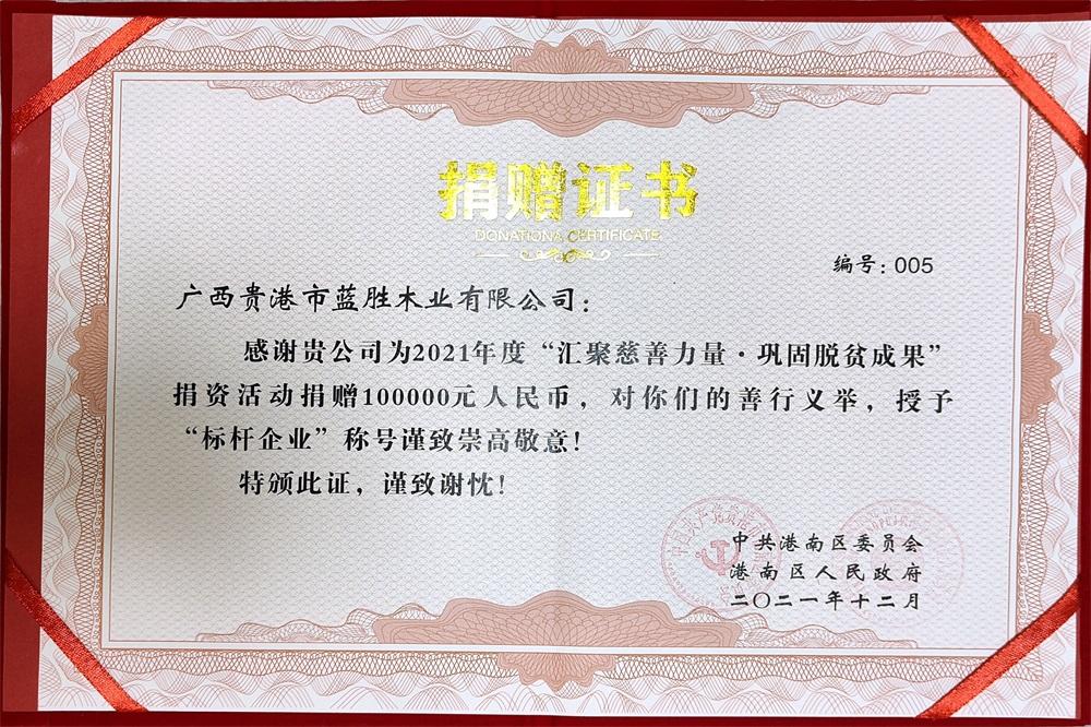 2021藍(lán)勝捐贈(zèng)證書